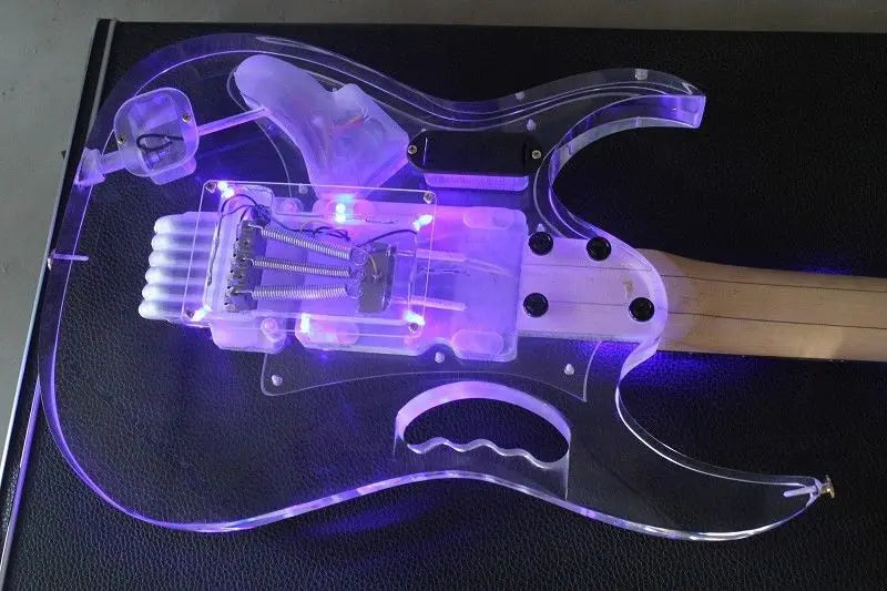 LED Light Electric Guitar Maple Acrylic Body Crystal Guitar Blue Sweet Sound - CRYSTALOIL