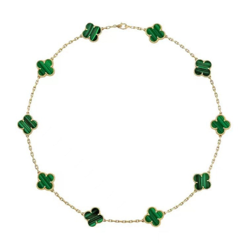 Gold black agate ten-flower necklace double-sided four-leaf clover clavicle chain Vatican luxury brand - CRYSTALOIL