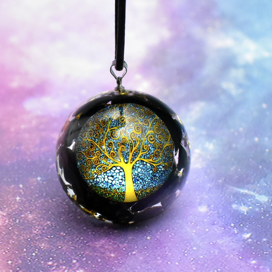 Natural Crystal Seven Chakra Epoxy tree of life  Pendant Obsidian - CRYSTALOIL