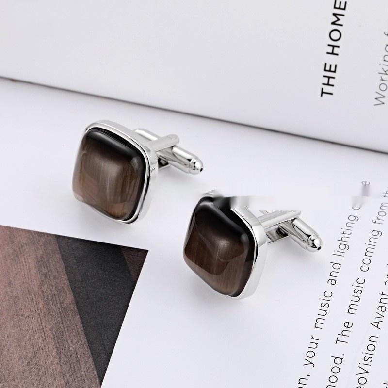 Men's High-end Opal Cufflinks Business Shirt French Cufflink Ornament - CRYSTALOIL