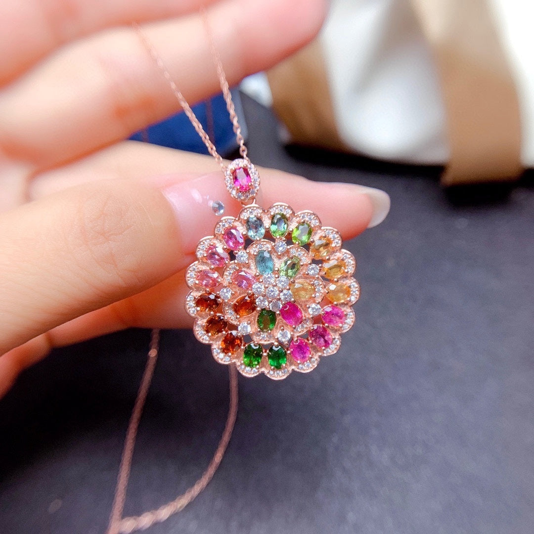 Natural Candy Rainbow Tourmaline Pendant Necklace - CRYSTALOIL