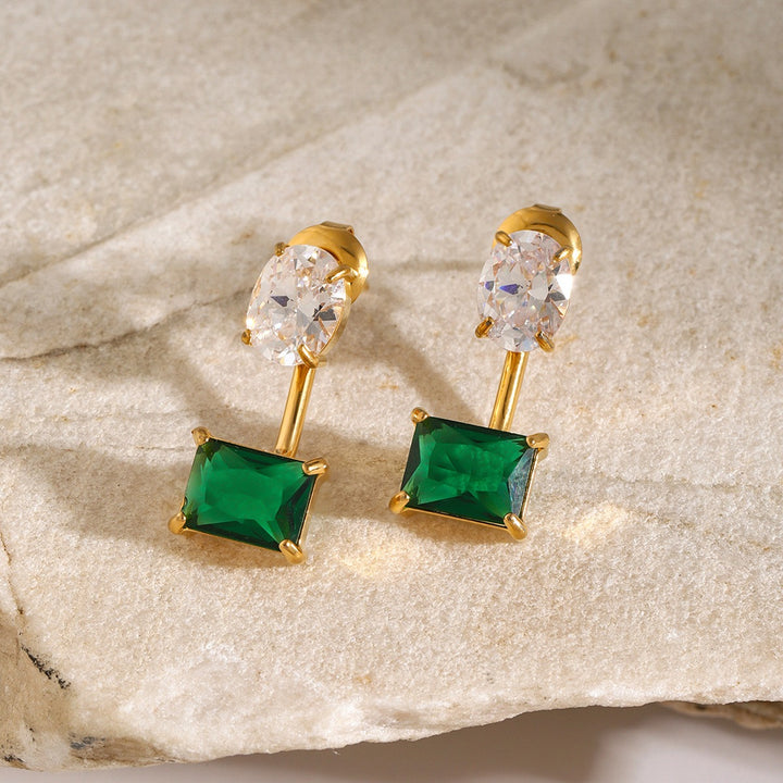 18K gold exquisite dazzling oval and square gemstone design earrings - CRYSTALOIL