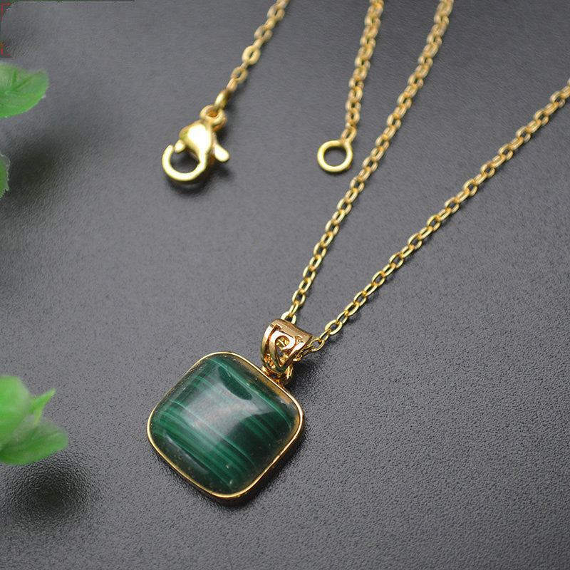 Natural Malachite Square Pendant Necklace - CRYSTALOIL