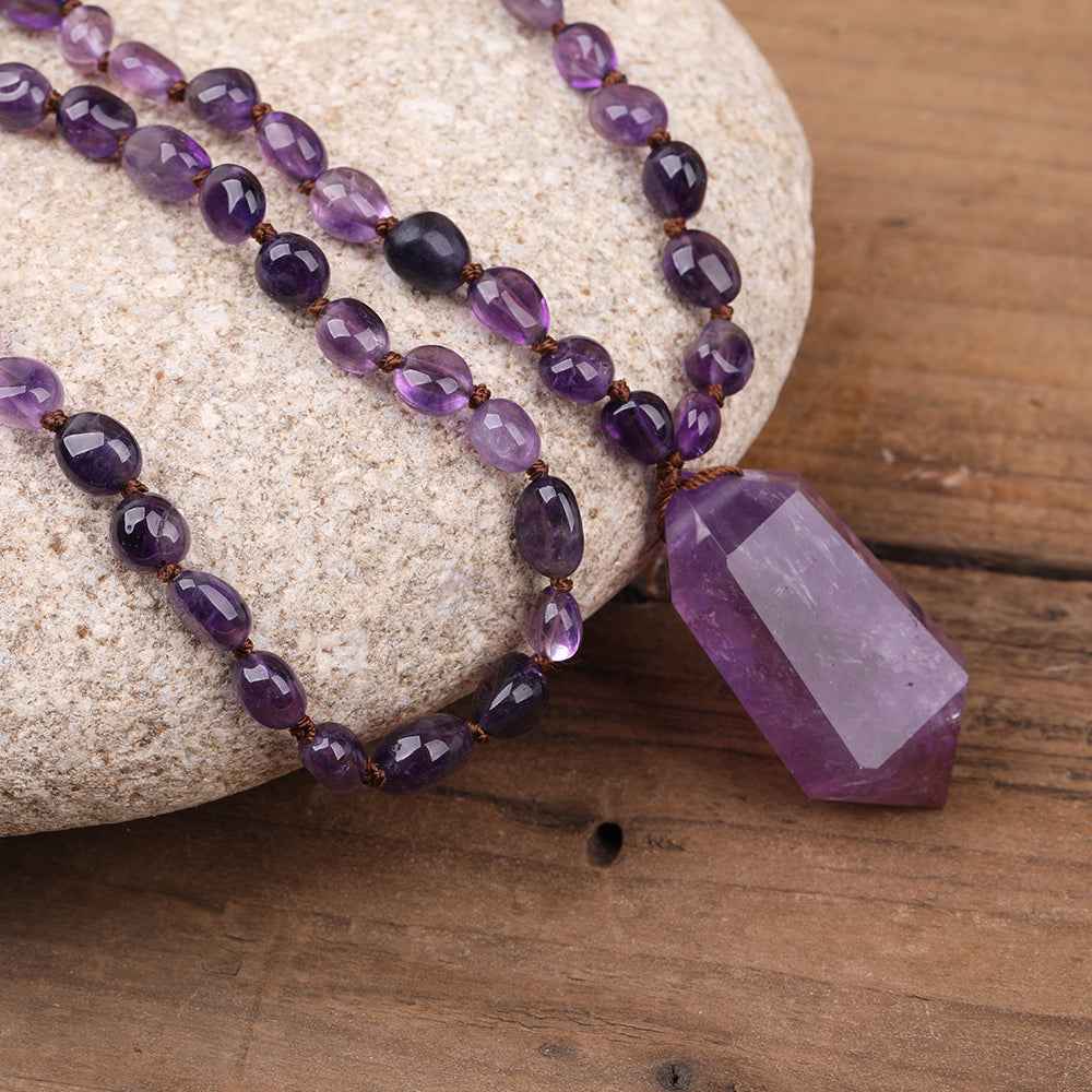 Amethyst Quartz Necklace - Elegant Bead Design - CRYSTALOIL