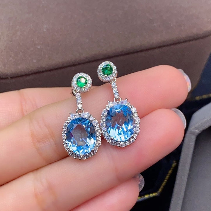 Natural Sky Blue Topaz Set Ring Pendant Earring Crystal - CRYSTALOIL