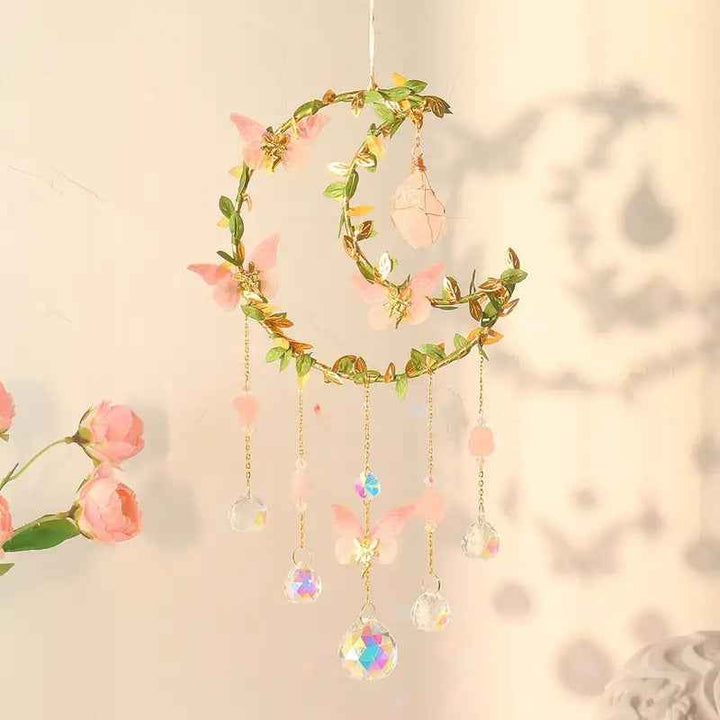 Sun Catcher Winding Leaf Flower Butterfly Leaves Moon Natural Crystal Pendant - CRYSTALOIL