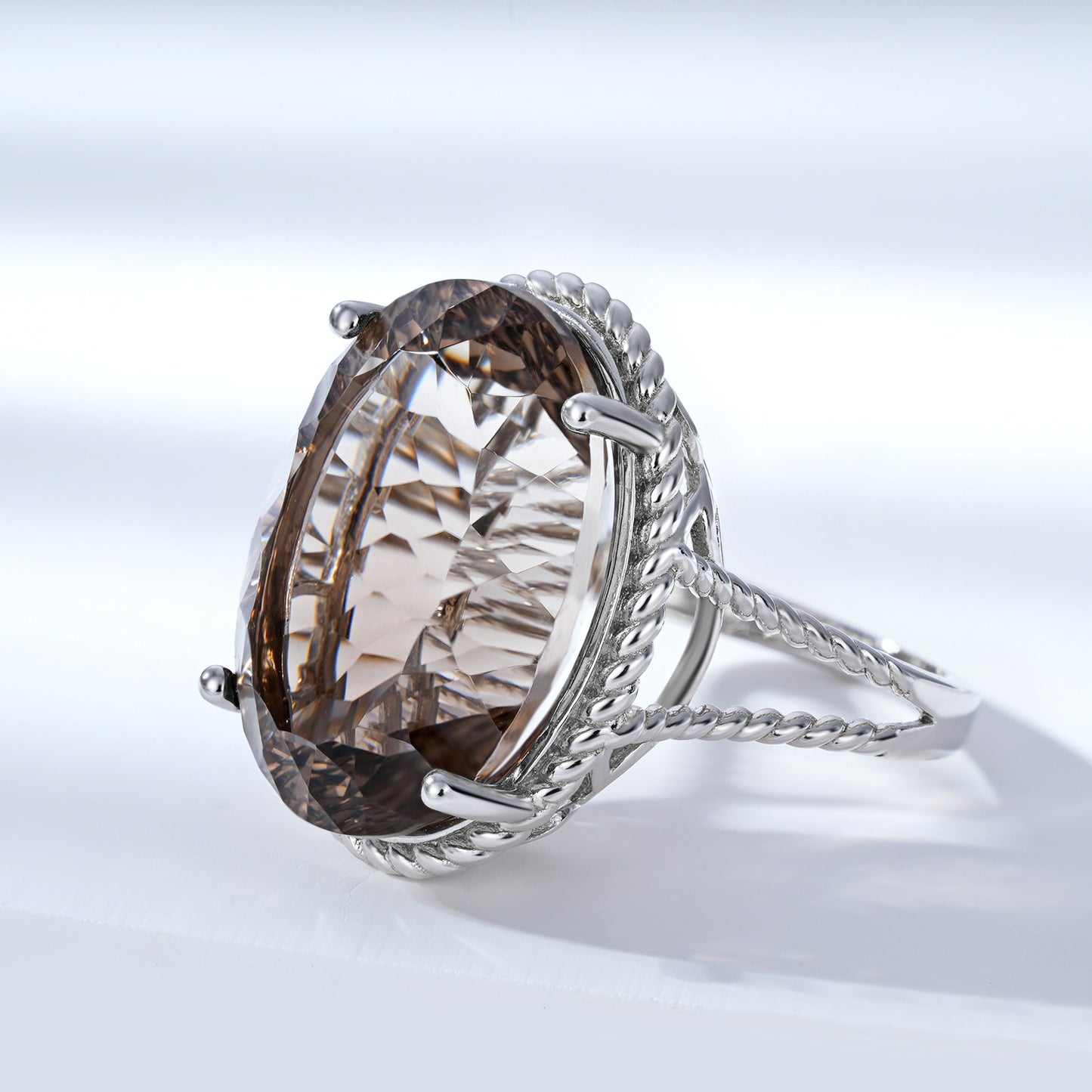 Luxury Wind Jewelry Natural Tea Crystal Ring S925 Silver Inlaid Smoky Crystal - CRYSTALOIL