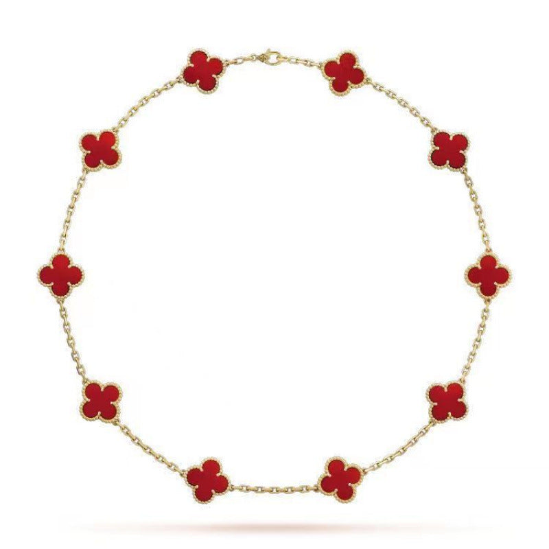 Gold black agate ten-flower necklace double-sided four-leaf clover clavicle chain Vatican luxury brand - CRYSTALOIL