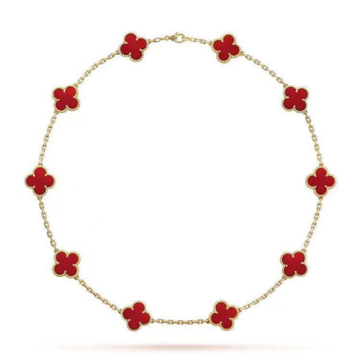 Gold black agate ten-flower necklace double-sided four-leaf clover clavicle chain Vatican luxury brand - CRYSTALOIL