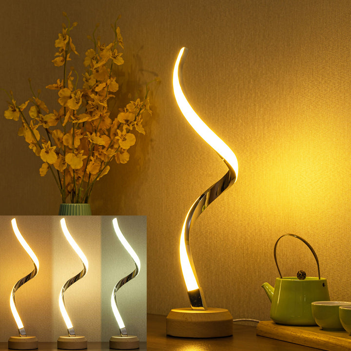 LED Spiral Table Lamp Modern Curved Desk Bedside Lamp Dimmable Warm White Night Light For Living Room And Bedroom - CRYSTALOIL