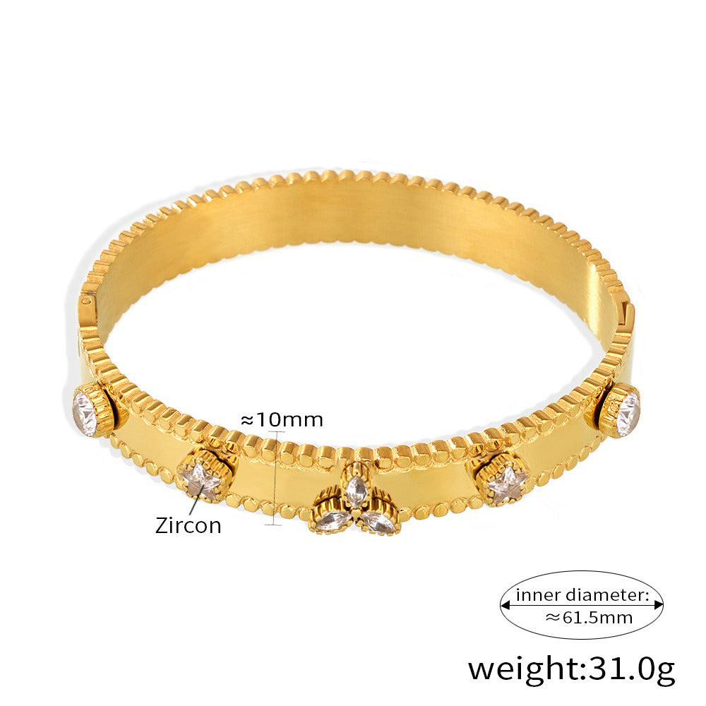 18K gold trefoil inlaid gemstone exquisite design noble bracelet - CRYSTALOIL
