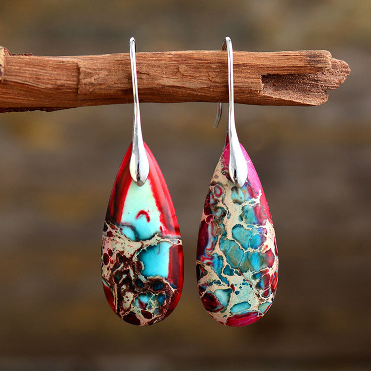 Natural Stone Bohemian Emperor Stone Drop Earrings - CRYSTALOIL