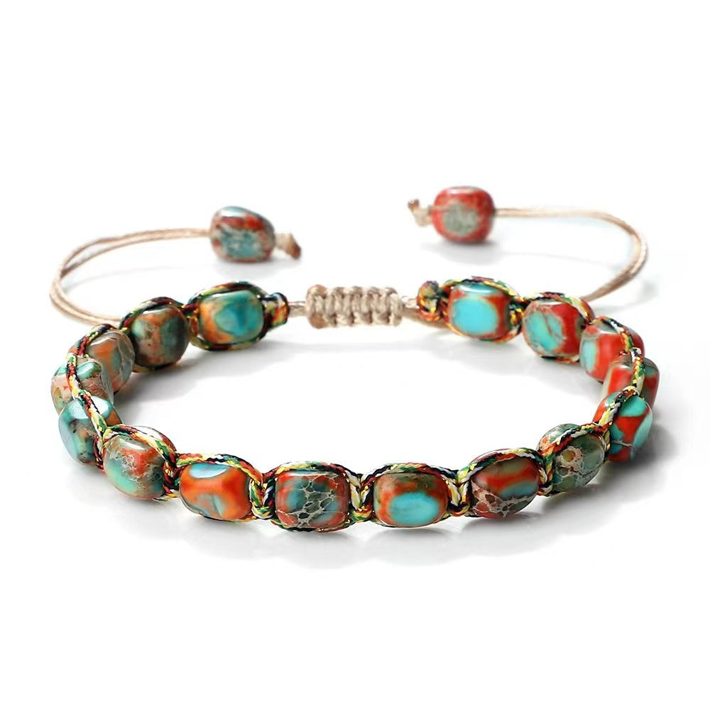 Bohemian style hand-woven bracelet Imperial stone hemp string three-dimensional beaded bracelet - CRYSTALOIL