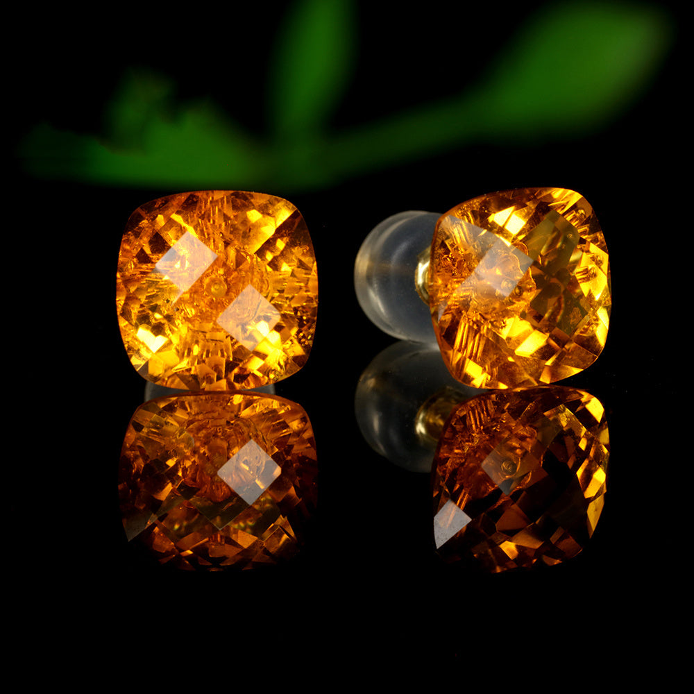 Pair Of Gold Square Crystal Stud Earrings - CRYSTALOIL