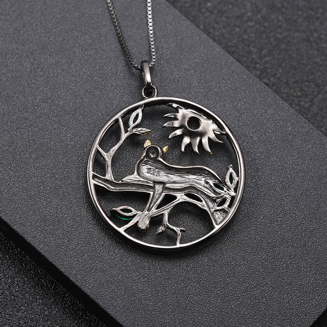 Animal Tiger Element Design 925 Silver Natural Garnet Necklace Pendant - CRYSTALOIL