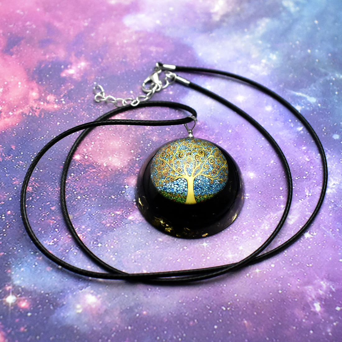 Natural Crystal Seven Chakra Epoxy tree of life Pendant Obsidian - CRYSTALOIL
