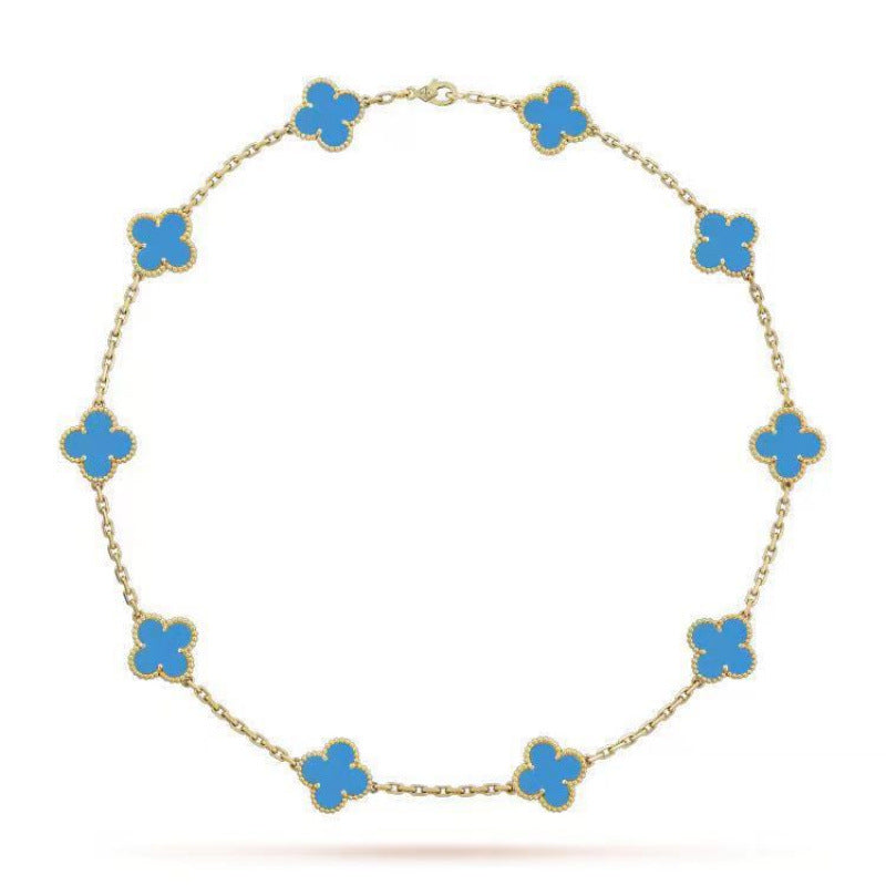 Gold black agate ten-flower necklace double-sided four-leaf clover clavicle chain Vatican luxury brand - CRYSTALOIL