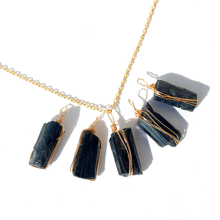 Natural Crystal Rough Black Tourmaline Gold Chain - CRYSTALOIL