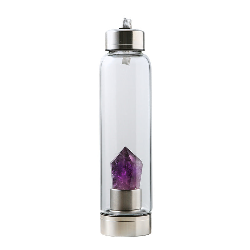 Natural Crystal Column Energy Glass Water Bottle,  "Elevate your hydration ritual with our Natural Crystal Column Energy Glass Water Bottle, designed to infuse your water with the revitalizing properties of crystals. Crafted with care,.