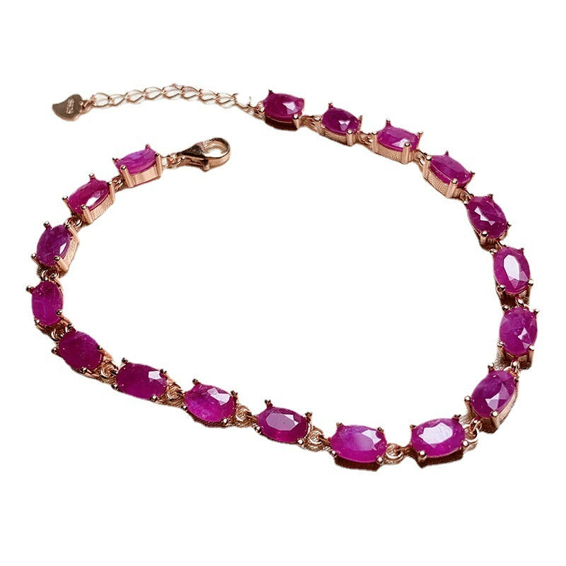 Women's Retro Natural 925 Silver Inlaid Ruby Bracelet - CRYSTALOIL