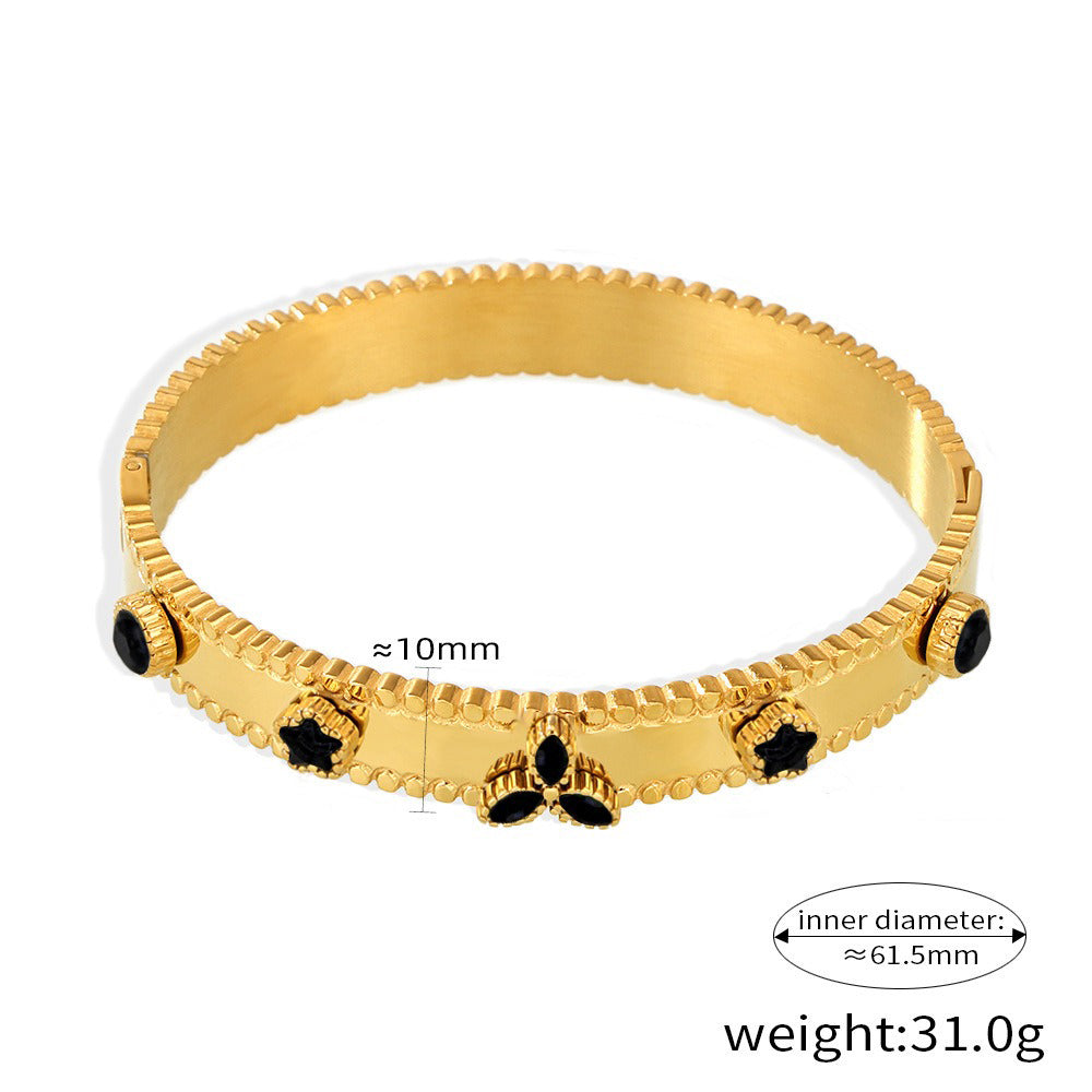 18K gold trefoil inlaid gemstone exquisite design noble bracelet - CRYSTALOIL