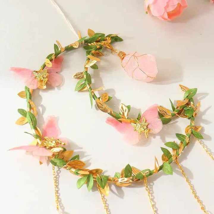 Sun Catcher Winding Leaf Flower Butterfly Leaves Moon Natural Crystal Pendant - CRYSTALOIL