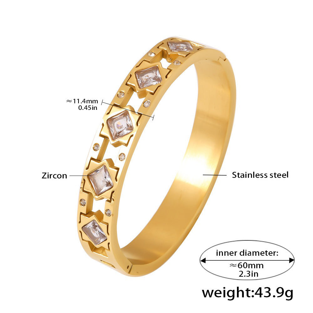 18K gold inlaid square gemstone with hollow design exquisite dazzling bracelet - CRYSTALOIL