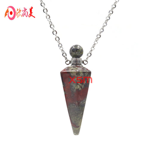 Natural crystal hexagon cone bottle pendant necklace female fashion OL refined oil bottle collar accessories