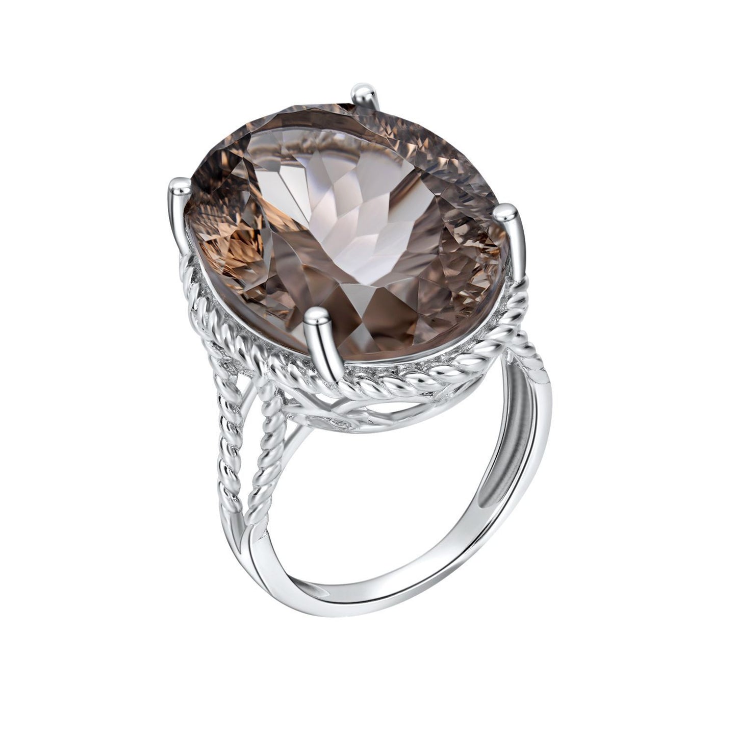 Luxury Wind Jewelry Natural Tea Crystal Ring S925 Silver Inlaid Smoky Crystal - CRYSTALOIL