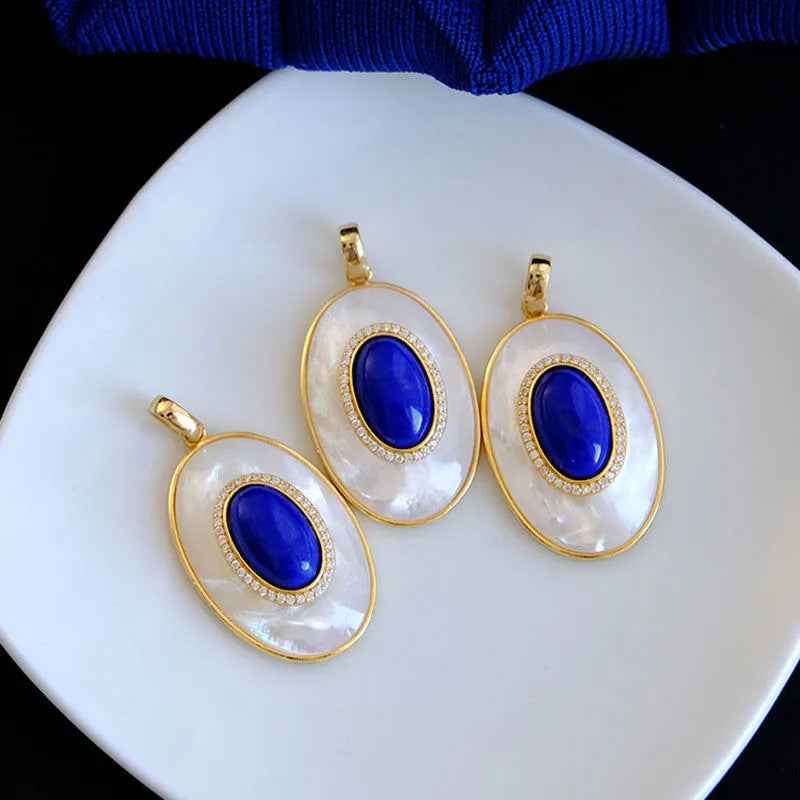 S925 Sterling Silver Lapis Lazuli Pendant Jewelry Inlaid with Natural Stone - CRYSTALOIL