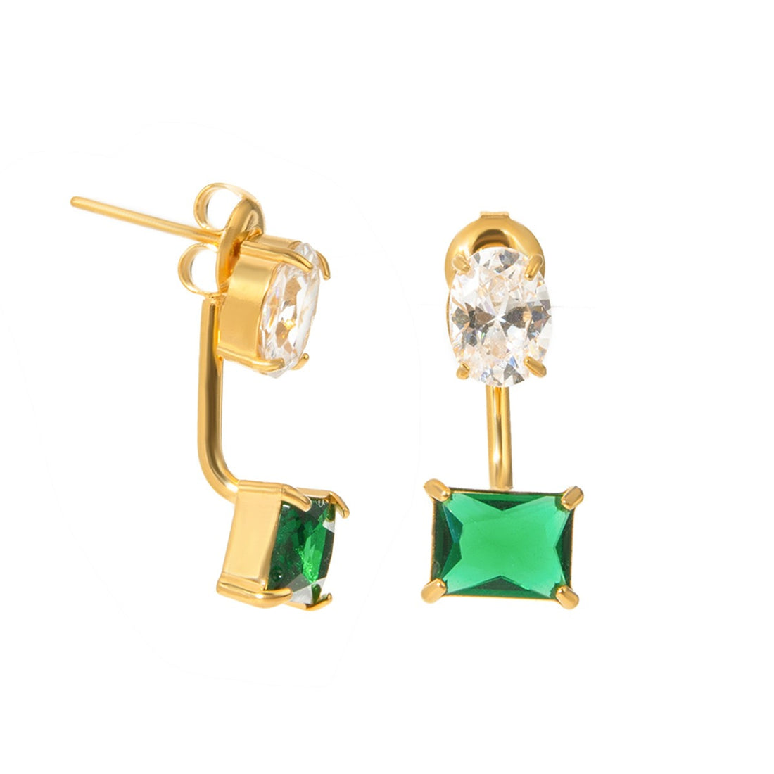 18K gold exquisite dazzling oval and square gemstone design earrings - CRYSTALOIL