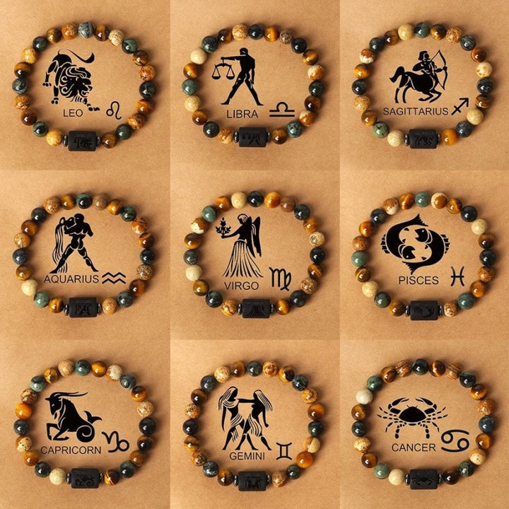 Fashionable hot-selling natural stone beaded bracelets of the 12 zodiac signs, tiger's eye stone patterned stone crystal bracelets and banges - CRYSTALOIL