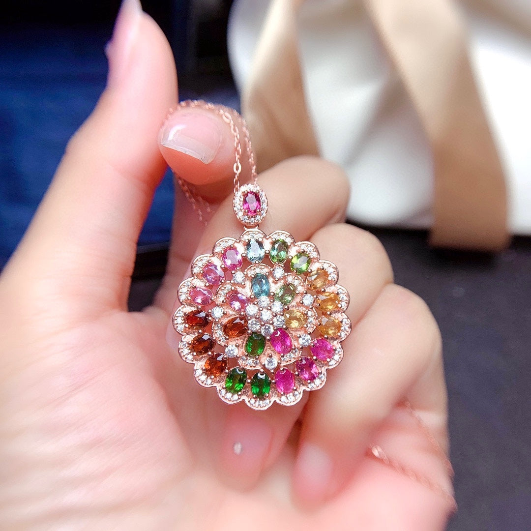 Natural Candy Rainbow Tourmaline Pendant Necklace - CRYSTALOIL