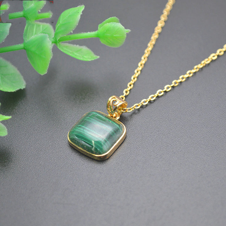 Natural Malachite Square Pendant Necklace - CRYSTALOIL