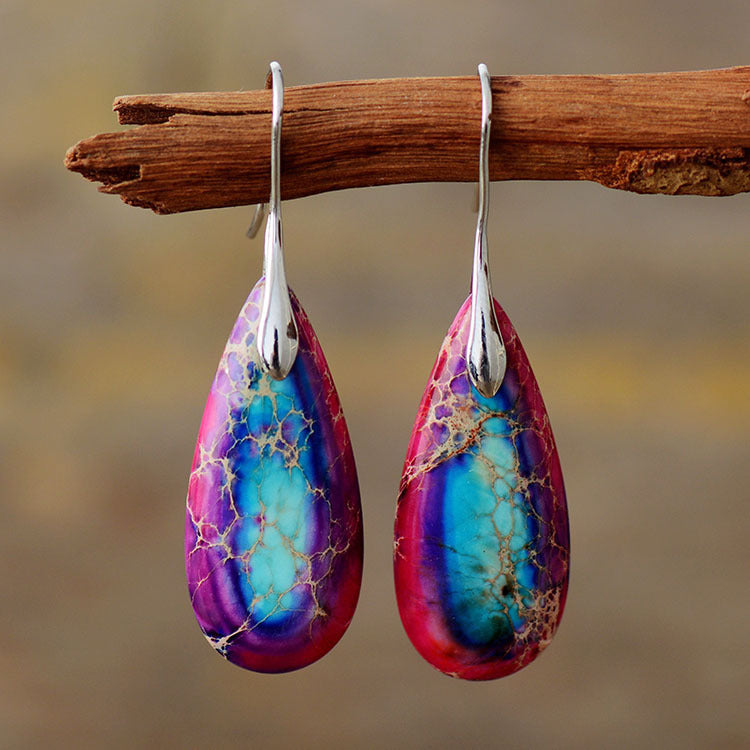 Natural Stone Bohemian Emperor Stone Drop Earrings - CRYSTALOIL