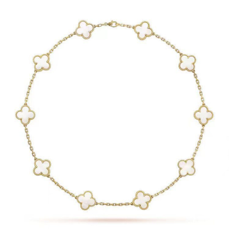 Gold black agate ten-flower necklace double-sided four-leaf clover clavicle chain Vatican luxury brand - CRYSTALOIL