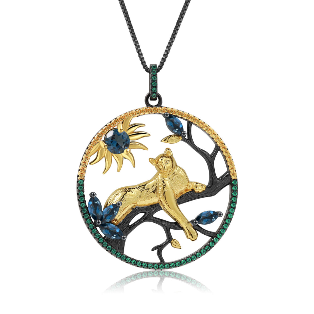 Animal Tiger Element Design 925 Silver Natural Garnet Necklace Pendant - CRYSTALOIL