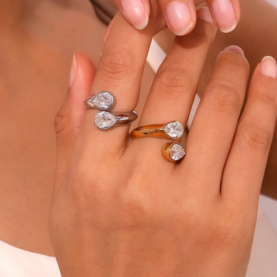 18K gold fashionable personality asymmetrical teardrop-shaped gemstone design ring - CRYSTALOIL