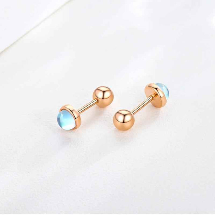Sterling Silver Moonstone Tragus Cartilage Screw Back Hypoallergenic Earrings - CRYSTALOIL