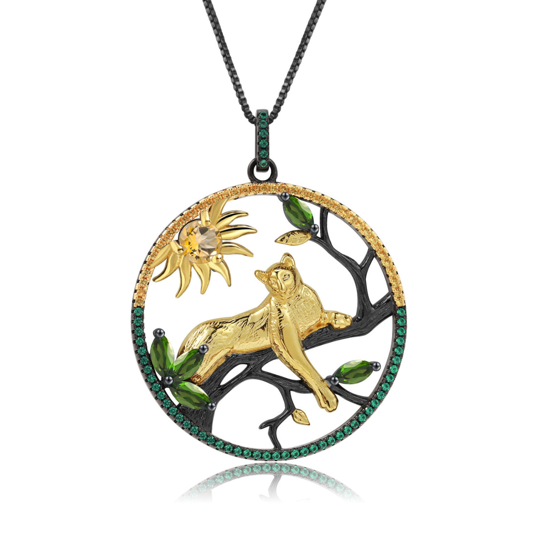 Animal Tiger Element Design 925 Silver Natural Garnet Necklace Pendant - CRYSTALOIL